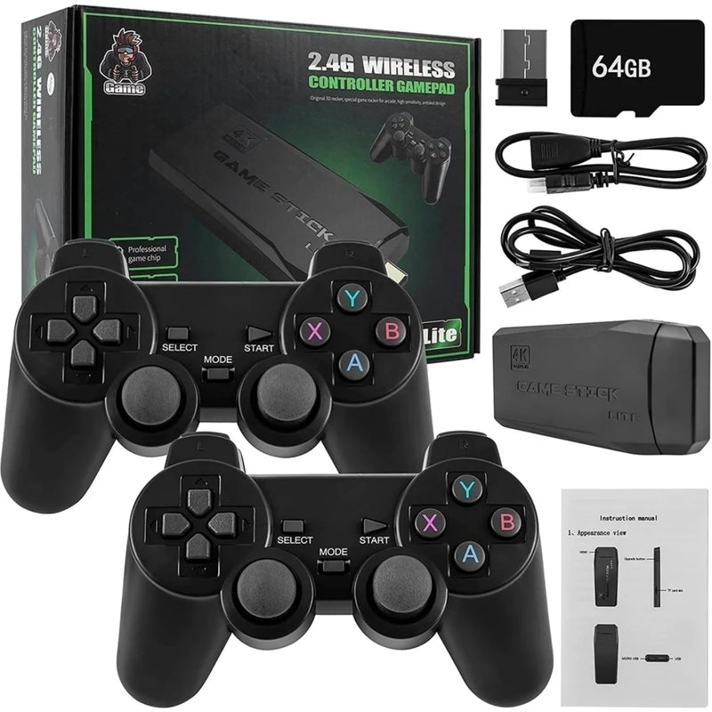 Game Stick 4k HD console de videogame retro 64g com 10000 jogos para ps1/fc/gba controle sem fio